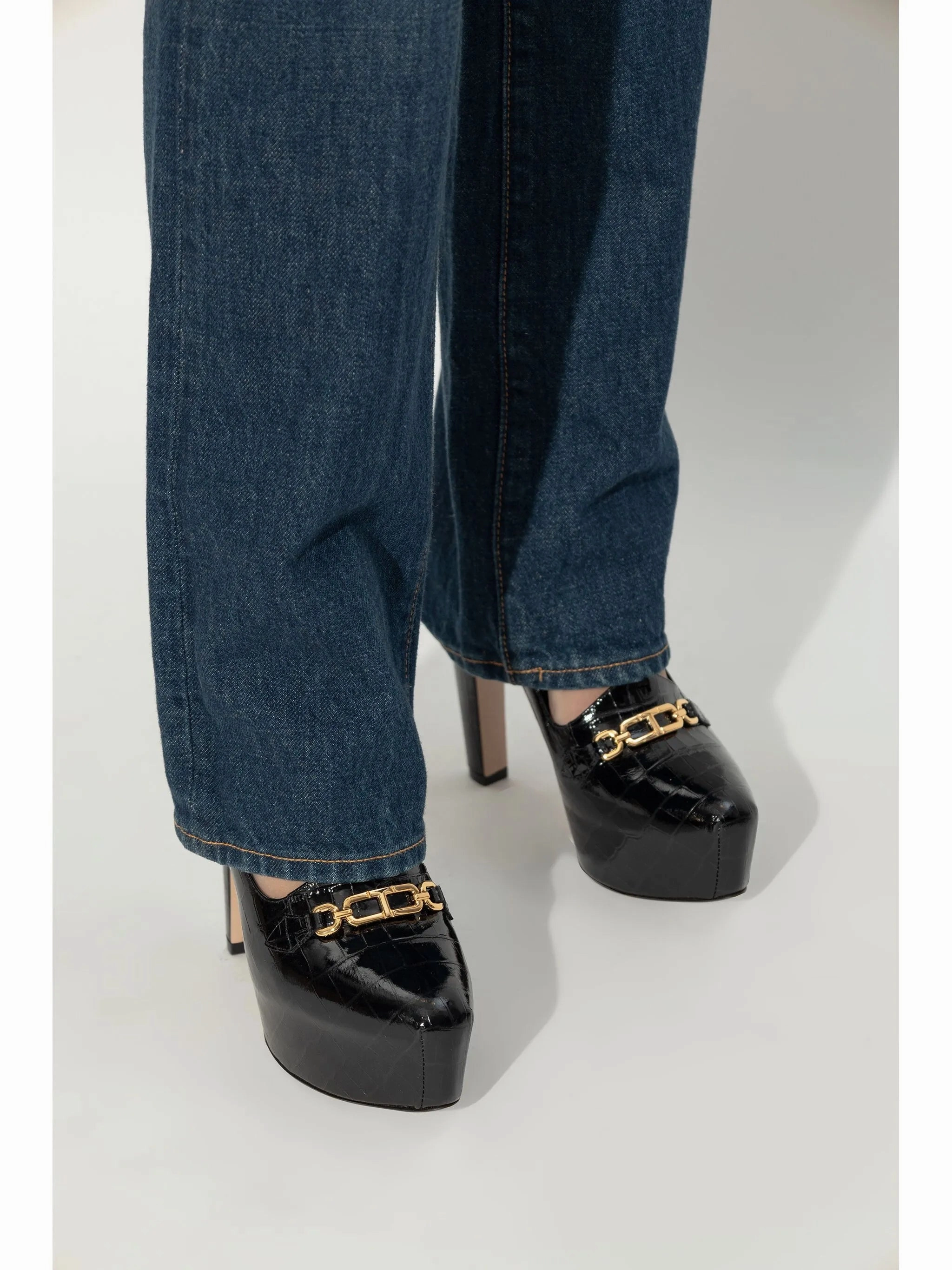 Floral Heel Shoes 135mm Whitney shiny croc-embossed leather platform pumps