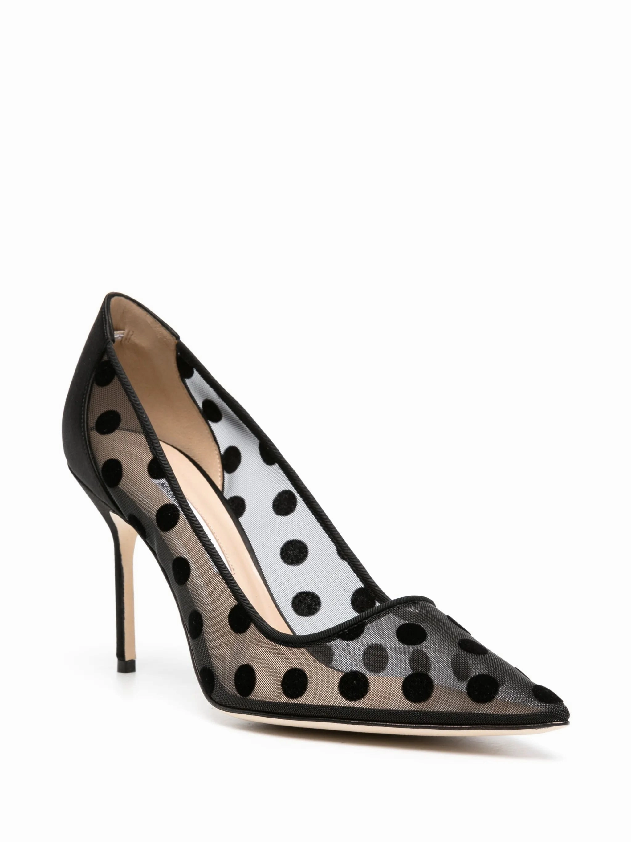 Wide Width High Heels Shoes 90mm polka-dot mesh pumps