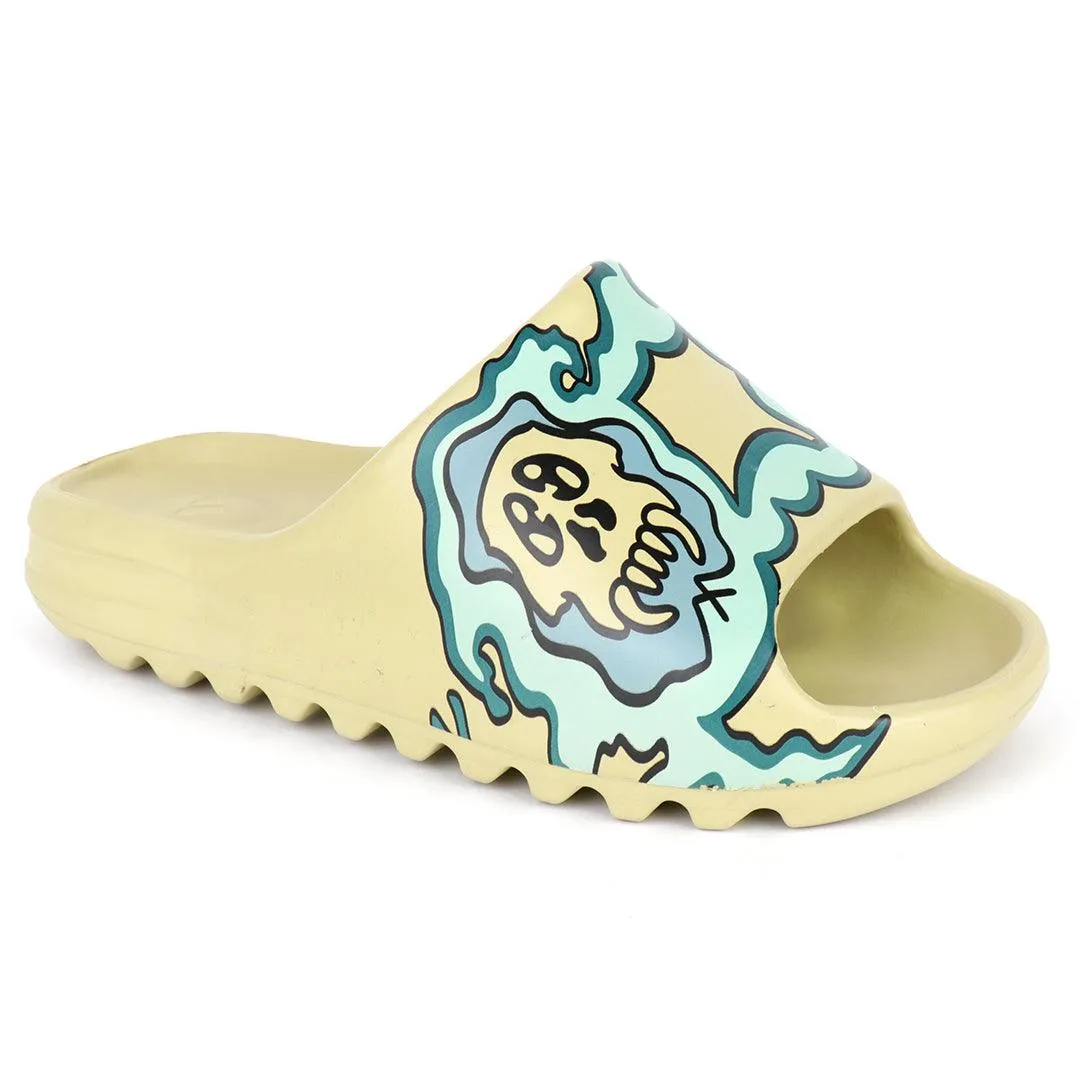 AD Yeezy Slides Green Fiery Skullie design Kaws Rubber Light Weight Lugz Slippers