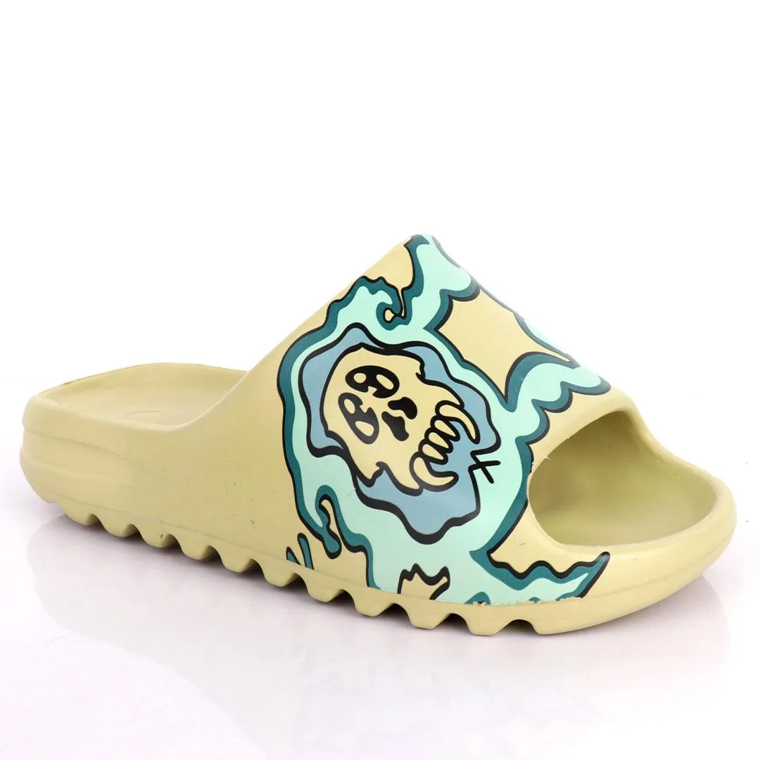 Donovan Slippers AD Yeezy Slides Green Fiery Skullie design Kaws Rubber Light Weight