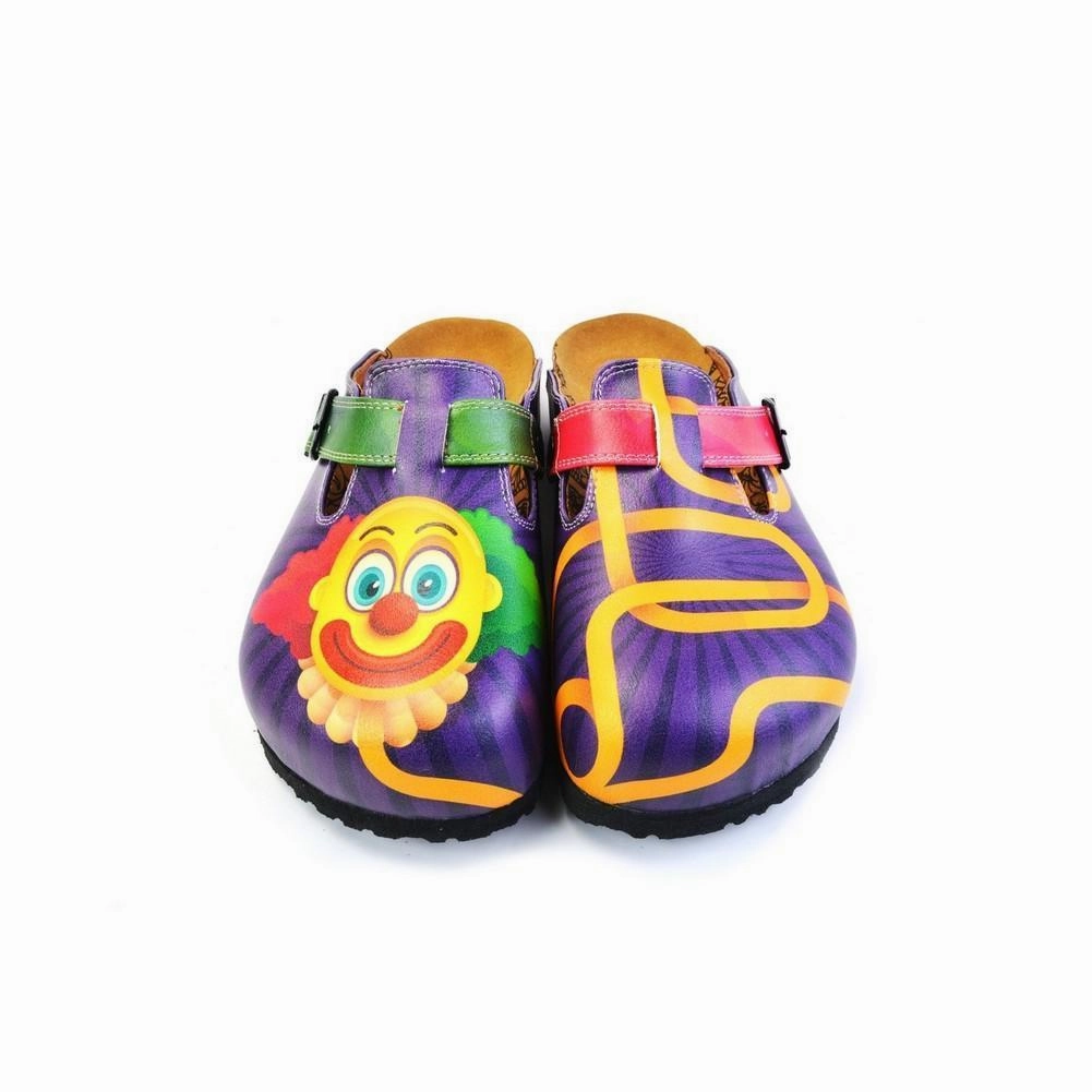 Striped High Heel Shoes Green, Purple and Red Colored Patterned and Yellow Clown Patterned Clogs - WCAL365