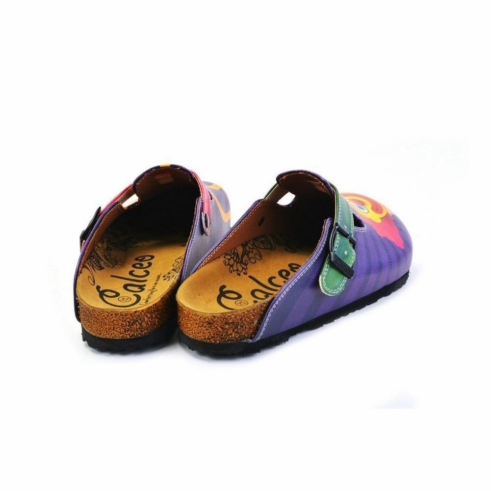 Green, Purple and Red Colored Patterned and Yellow Clown Patterned Clogs - WCAL365 High Heel Red Bottoms