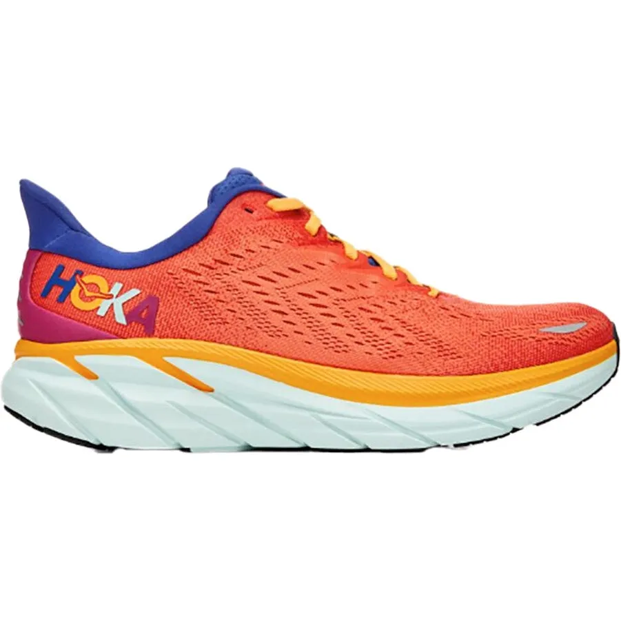 Men's Hoka Clifton 8, Fiesta/Bluing, 10.5 D Medium Shoes Vibram