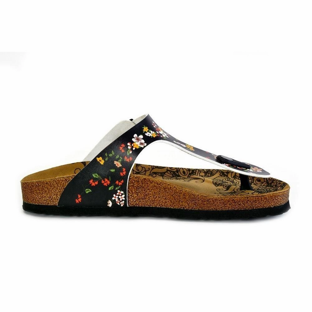 Black and Colored Flowers Patterned Sandal - CAL526 Ivory Heel Pumps