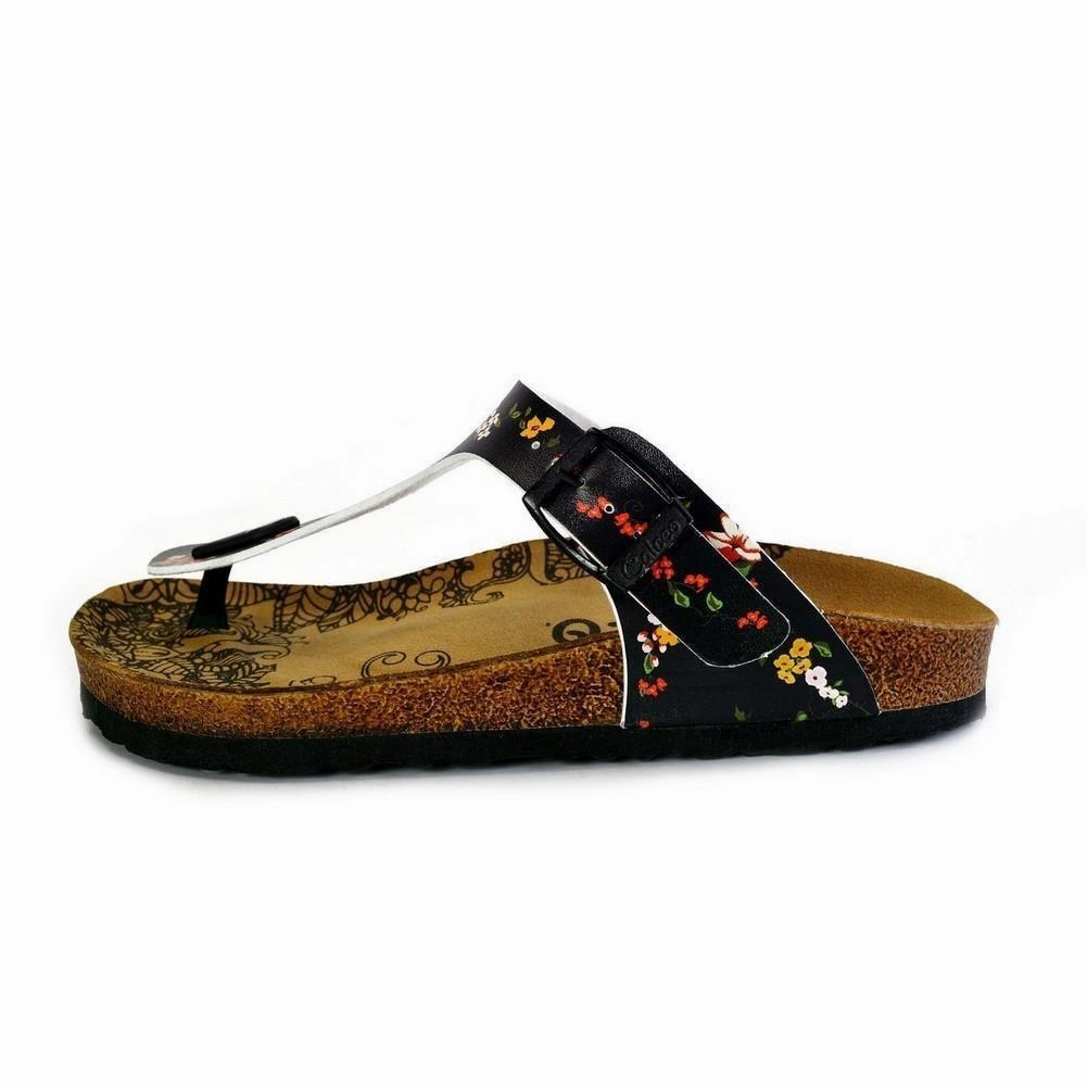 Black and Colored Flowers Patterned Sandal - CAL526 High Heel Lesbians