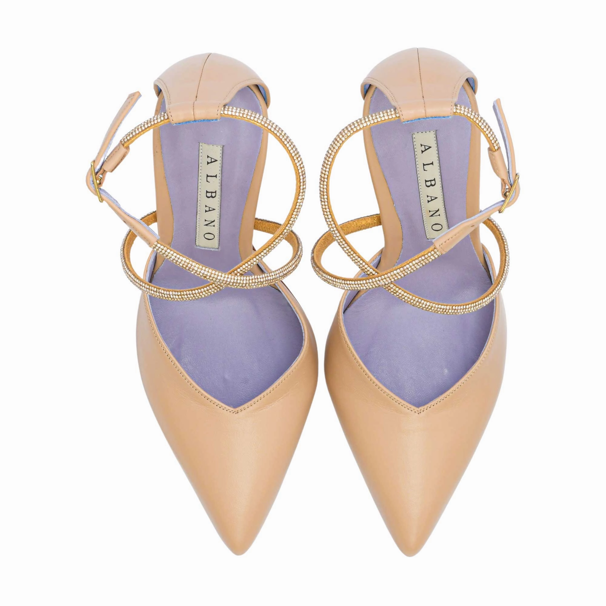 Albano Women's Beige Shoes Soft Leather with Strass Glacier Oxfords