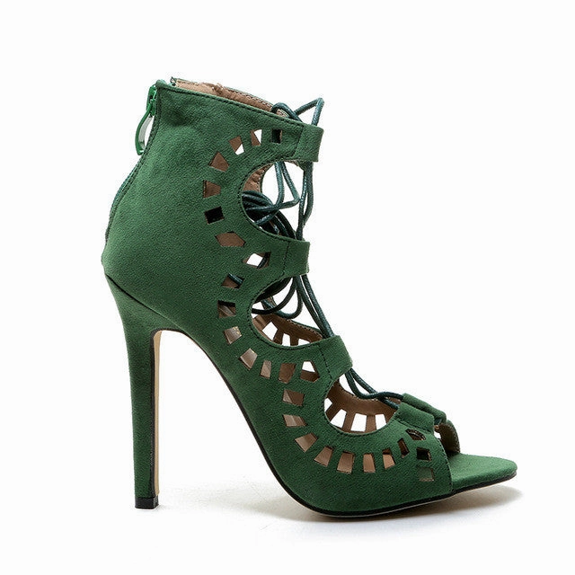 Designer High Heels Cut Outs Lace Up Open Toe Party Shoes