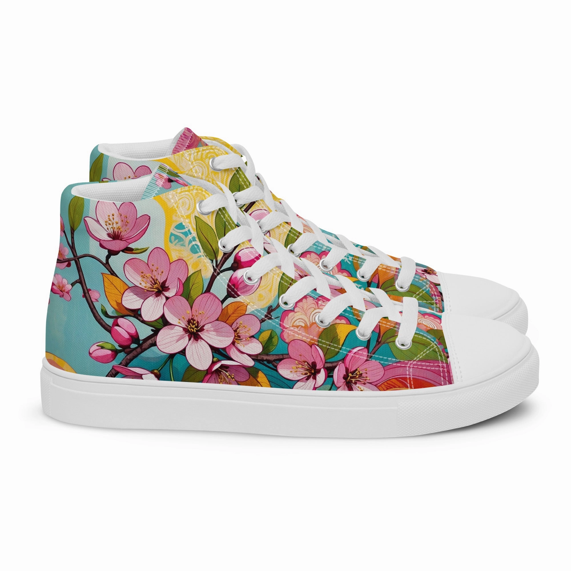 High Heel Trample Stories Womens Floral High Top Sneakers  Colorful Canvas Streetwear Shoes