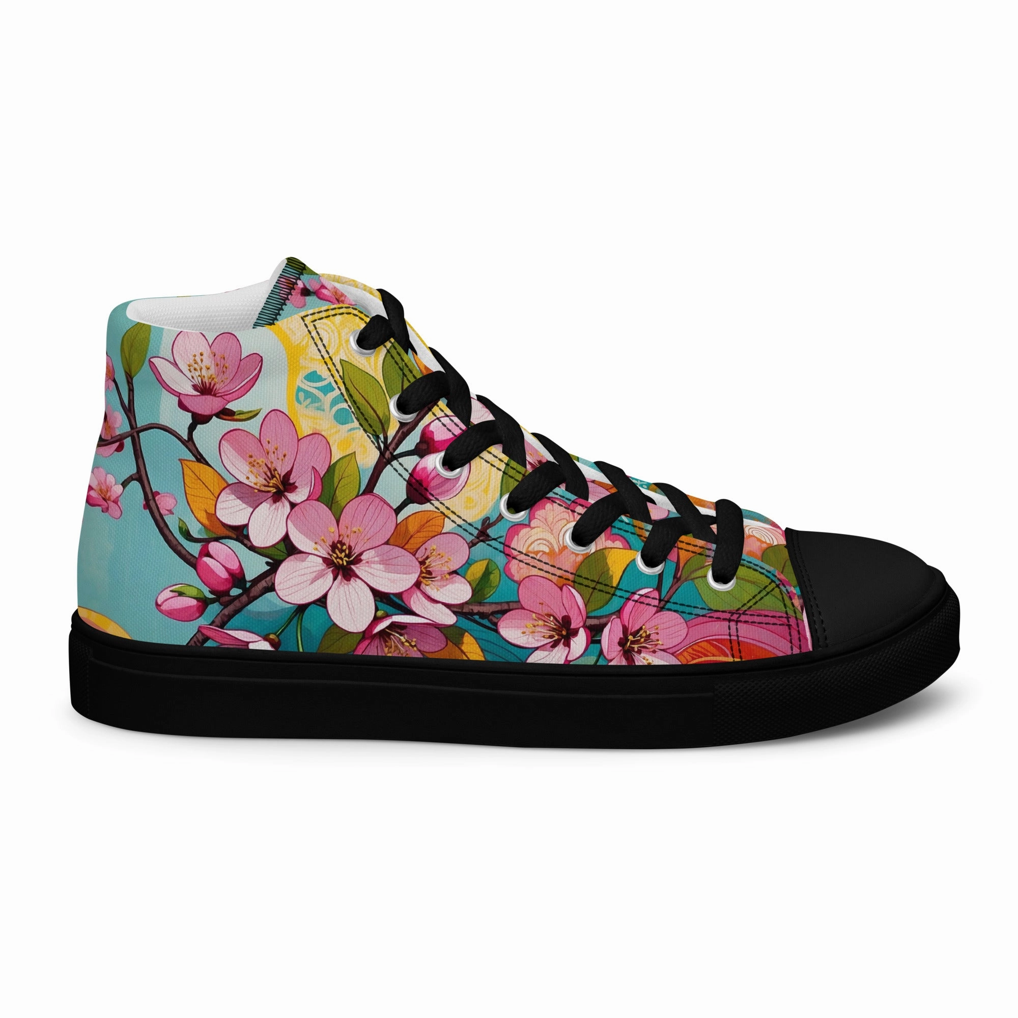 Womens Floral High Top Sneakers  Colorful Canvas Streetwear Shoes Thigh Highs And Heels