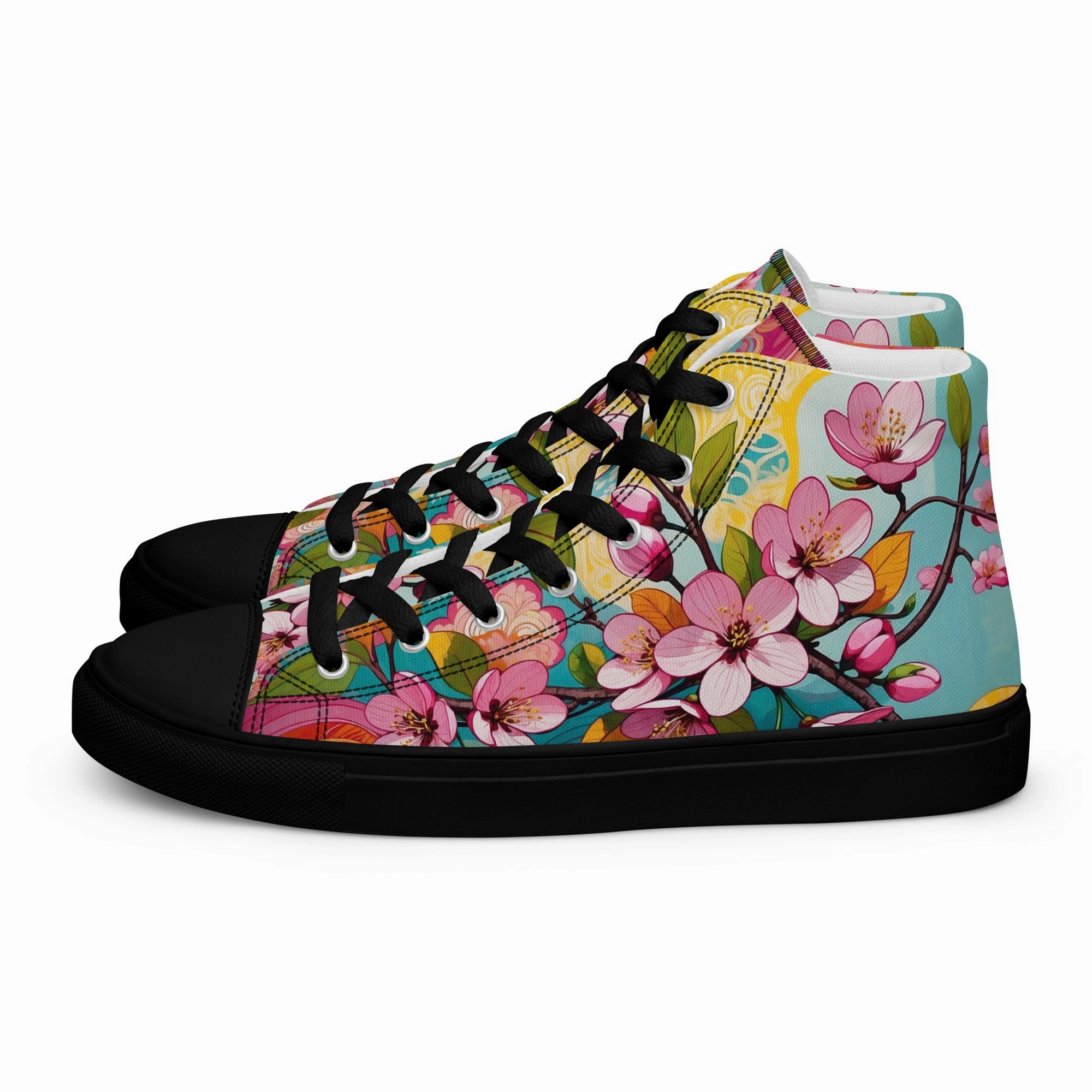 Womens Floral High Top Sneakers  Colorful Canvas Streetwear Shoes Aoc High Heels