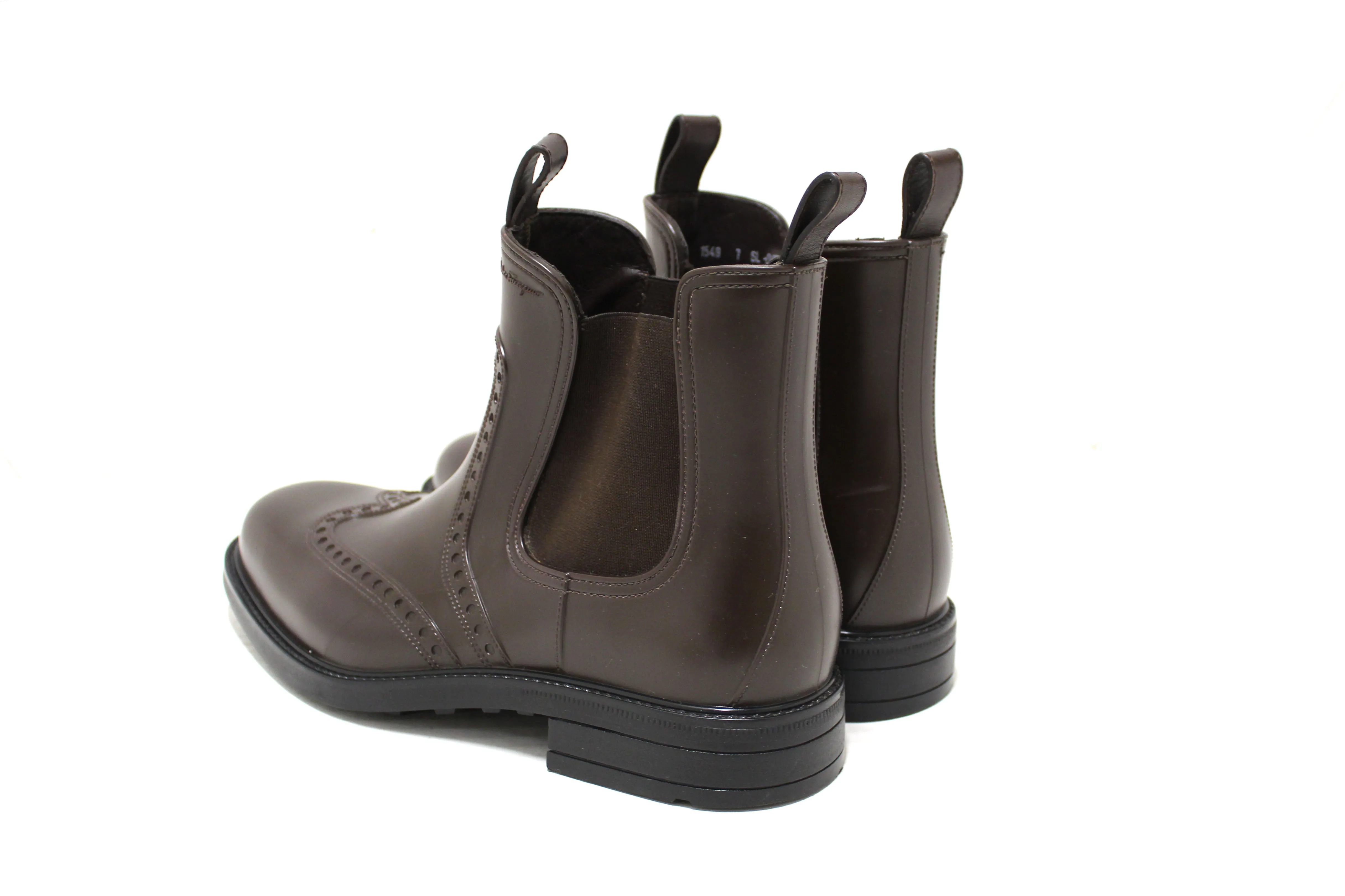 Authentic Salvatore Ferragamo Men's Chestnut Rubber Wingtip Brown Boots Size 7 Kitten Heel Ankle Boots