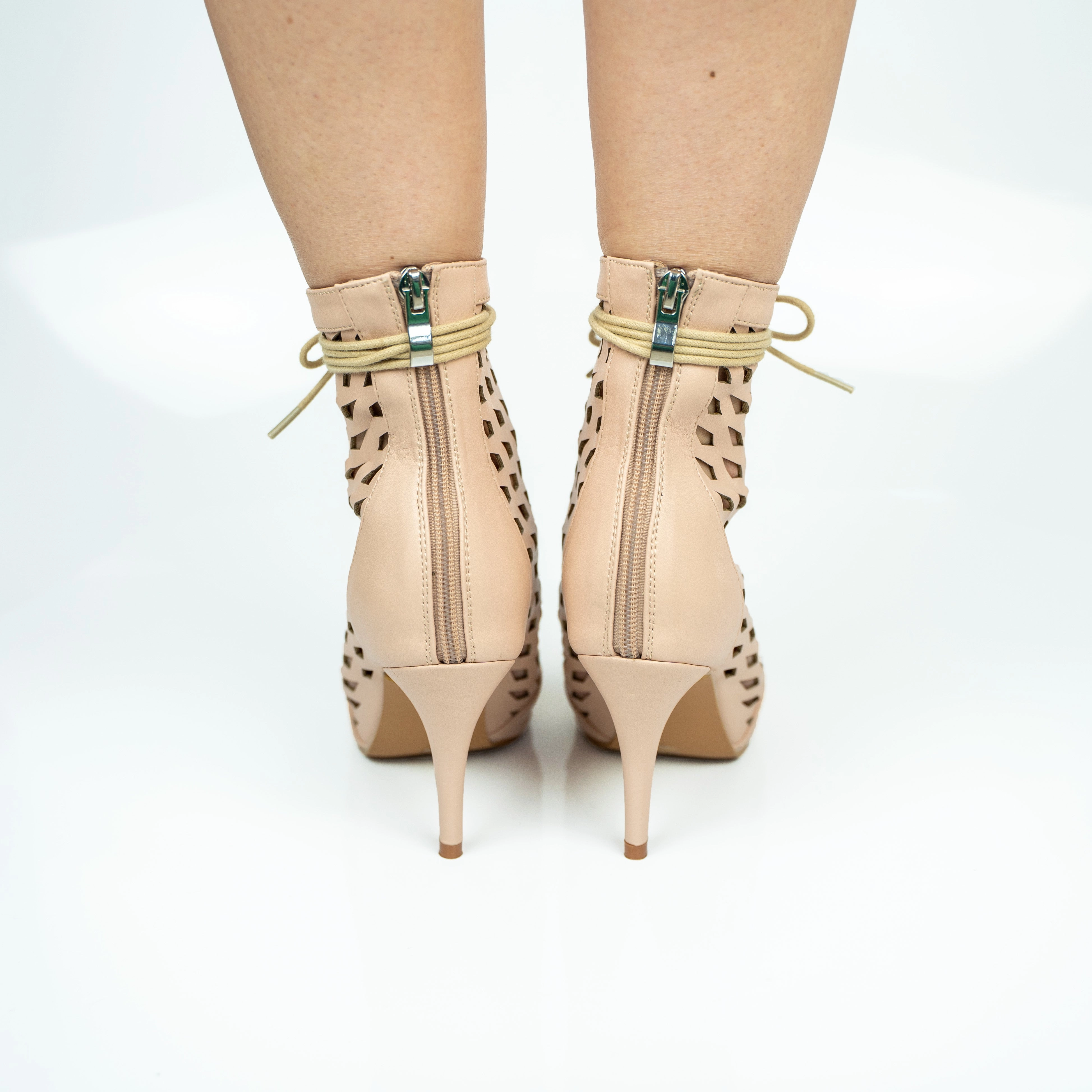 Aveline Beige Open Toe Laceup Bootie Dance Shoes