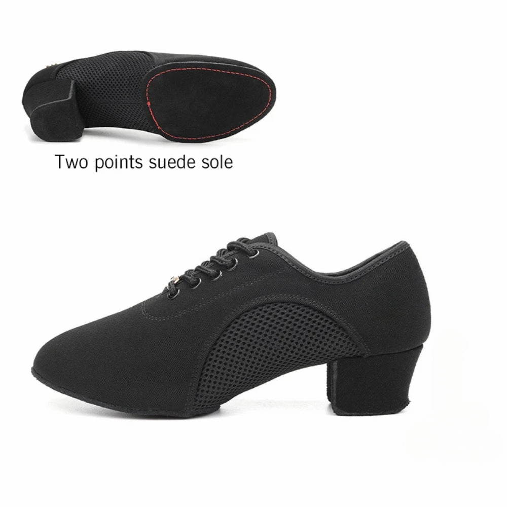 Ballroom Dance Shoes Women - Soft Sole Lace-Up Oxford Cloth & Mesh Upper Women Latin Dance Shoes with 3.5cm, 5cm Heels Classic High Heels