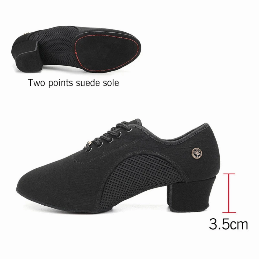 Ballroom Dance Shoes Women - Soft Sole Lace-Up Oxford Cloth & Mesh Upper Women Latin Dance Shoes with 3.5cm, 5cm Heels