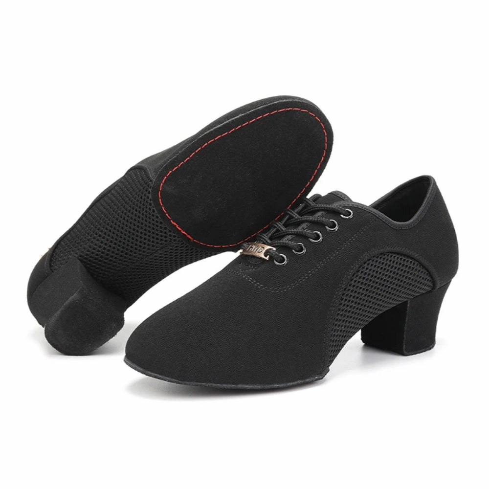 Ballroom Dance Shoes Women - Soft Sole Lace-Up Oxford Cloth & Mesh Upper Women Latin Dance Shoes with 3.5cm, 5cm Heels