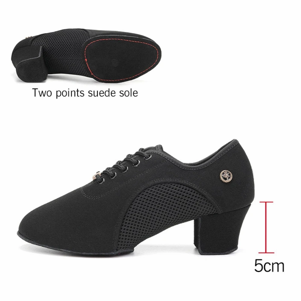 Ballroom Dance Shoes Women - Soft Sole Lace-Up Oxford Cloth & Mesh Upper Women Latin Dance Shoes with 3.5cm, 5cm Heels