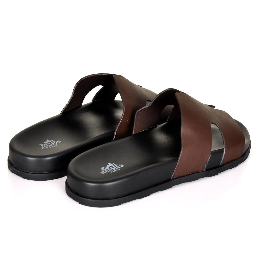 Herm Paris Izmir Lightweight Plain Leather Slippers- Coffee Locals Slippers Hawaii