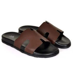 Herm Paris Izmir Lightweight Plain Leather Slippers- Coffee Cute Slippers