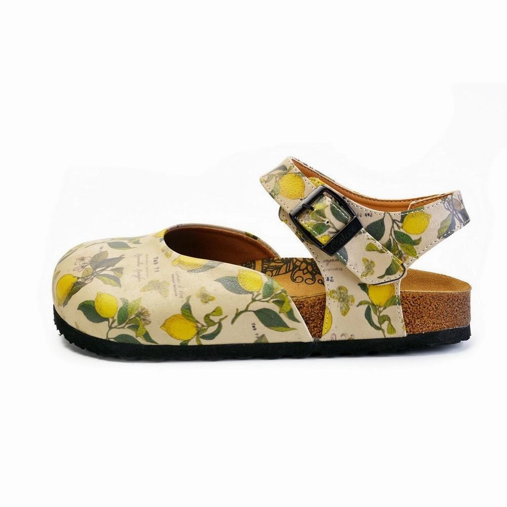 Beige, Green Leaf and Yellow Lemon Patterned and Yellow Butterflys Clogs - CAL1606 Trampled By High Heels