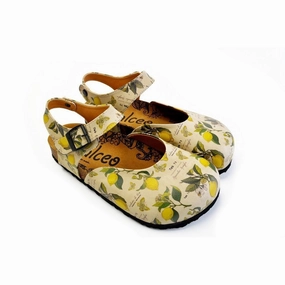 Dsw Heels Beige, Green Leaf and Yellow Lemon Patterned and Yellow Butterflys Clogs - CAL1606