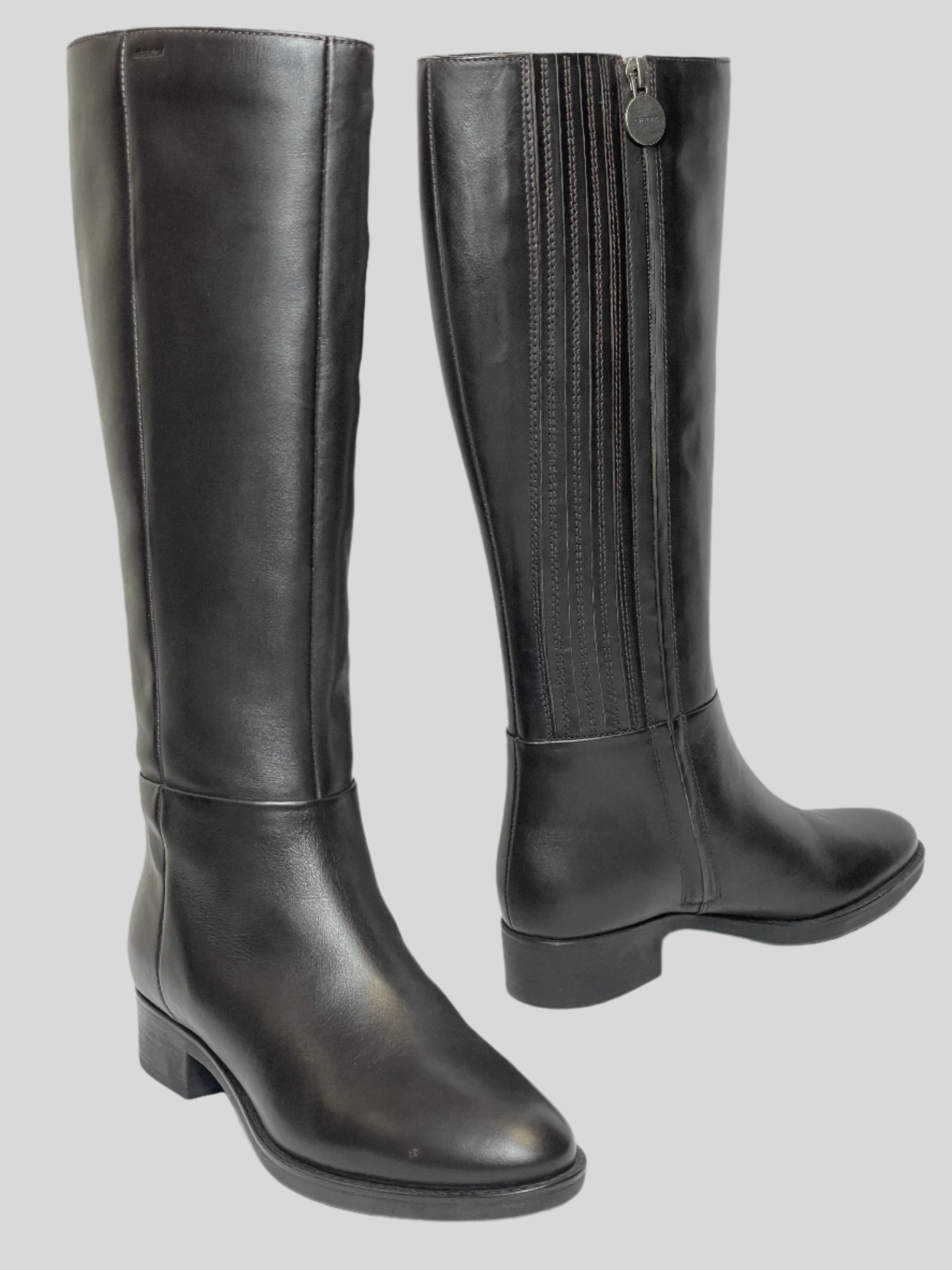 Felicity D Women's Leather Knee-High Boots With Heel Death Walks In High Heels