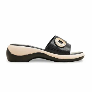 Black Formal Women Slipper PU0615 Black And Gold Slide Sandals