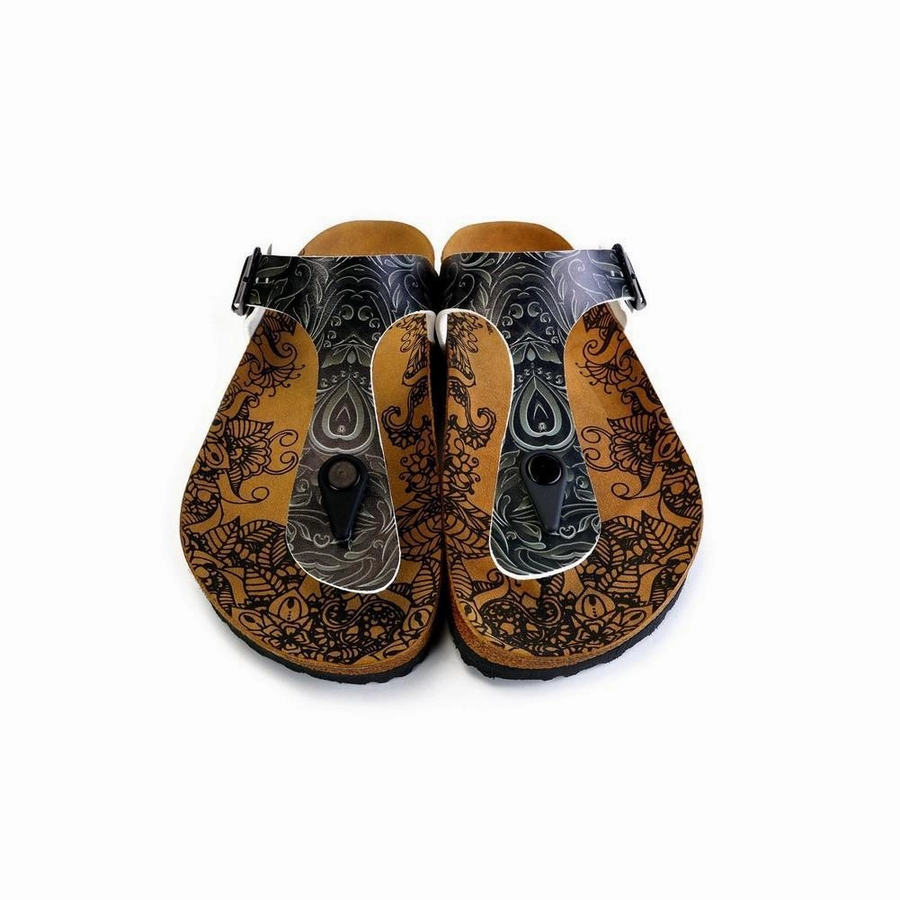 Tall High Heels Black and Grey Patterned Flowers Sandal - CAL529