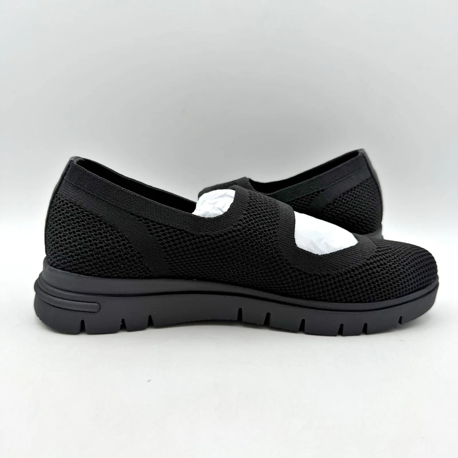 David Tate Womens Comfy Mary Jane Shoes US 6 M Black Knit NIB Flat Bottom Gym Shoes