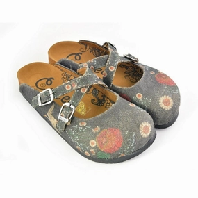 High Heel Ankle Booties Red and White Flowers, Stork Patterned Clogs - CAL1201