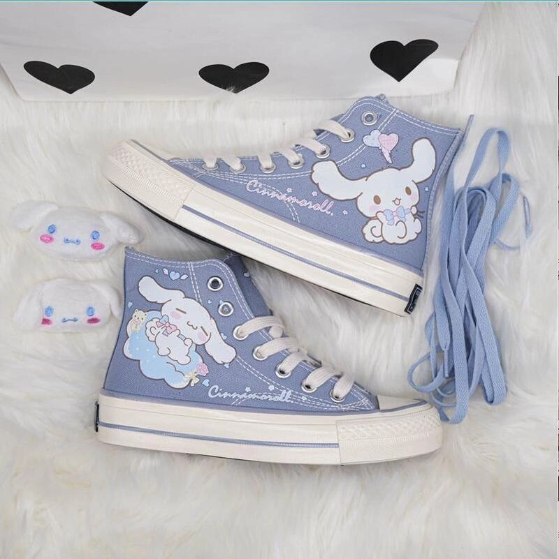 Blue Puppy Dog Painted High Tops Knee High Boot Heels Outfit