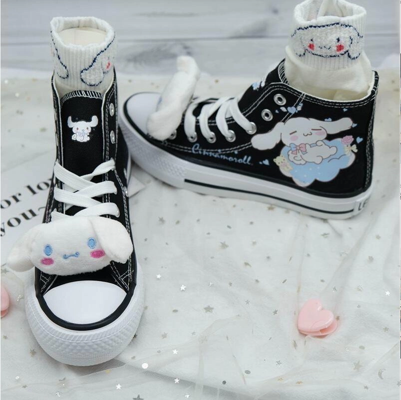 Heel Platform Shoes Blue Puppy Dog Painted High Tops