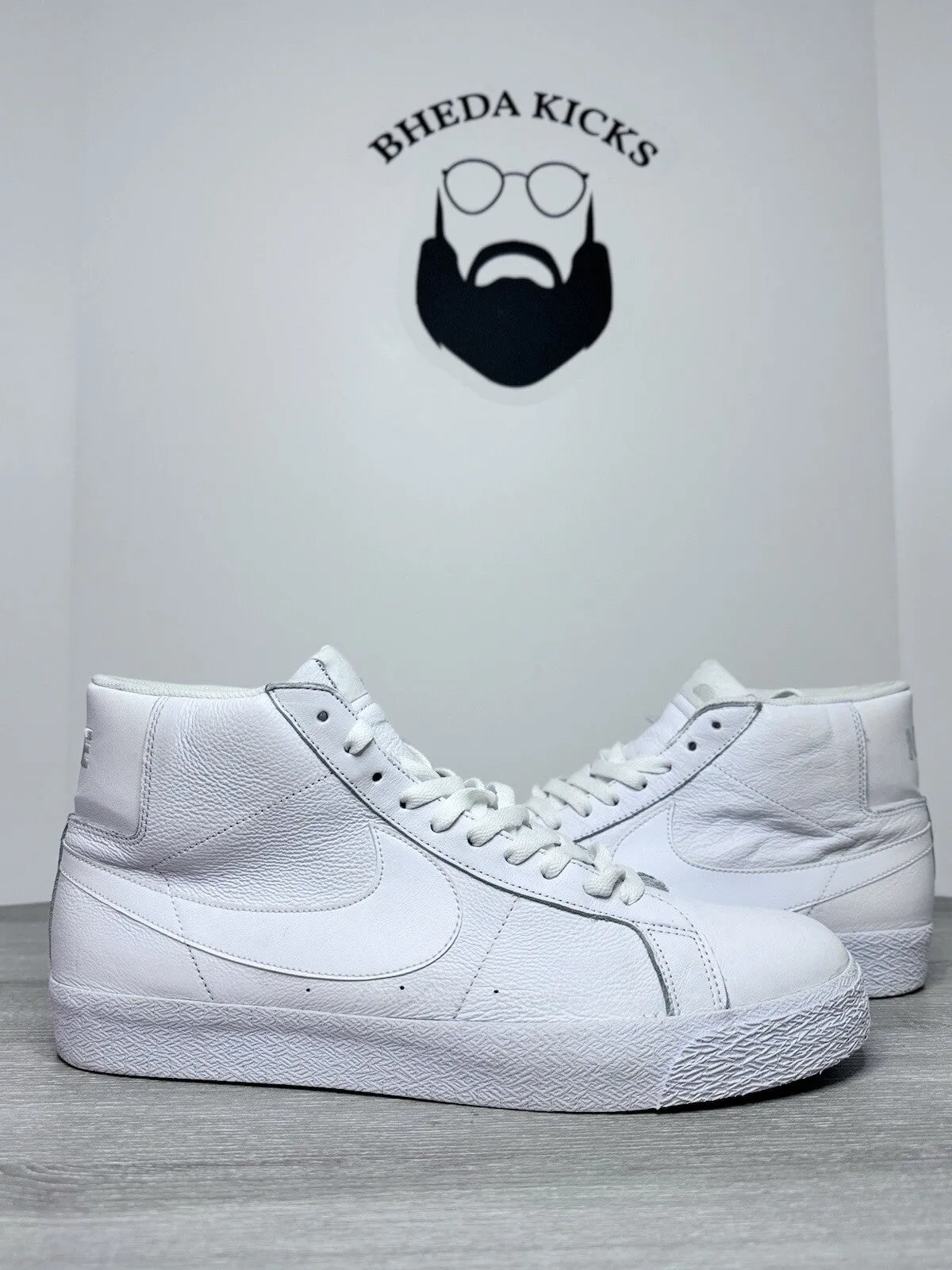 Trendy High Top Sneakers Size 13 - Nike Zoom Blazer SB Mid Triple White Men Shoes 864349-105 Og