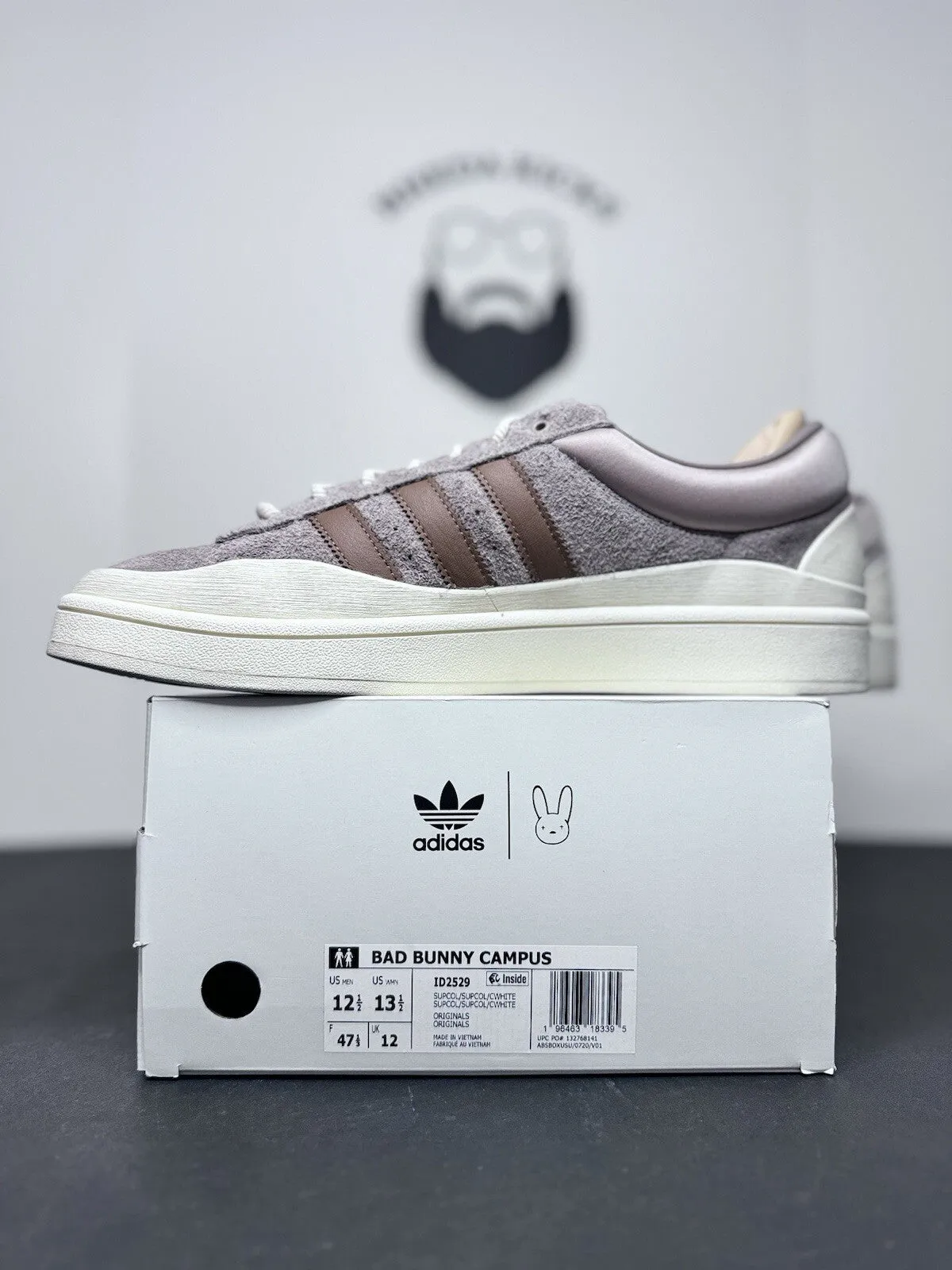 Bad Bunny Adidas Campus Light Sand Beige Brown Cream White ID2529 Men Size 12.5 Self Lacing Sneakers