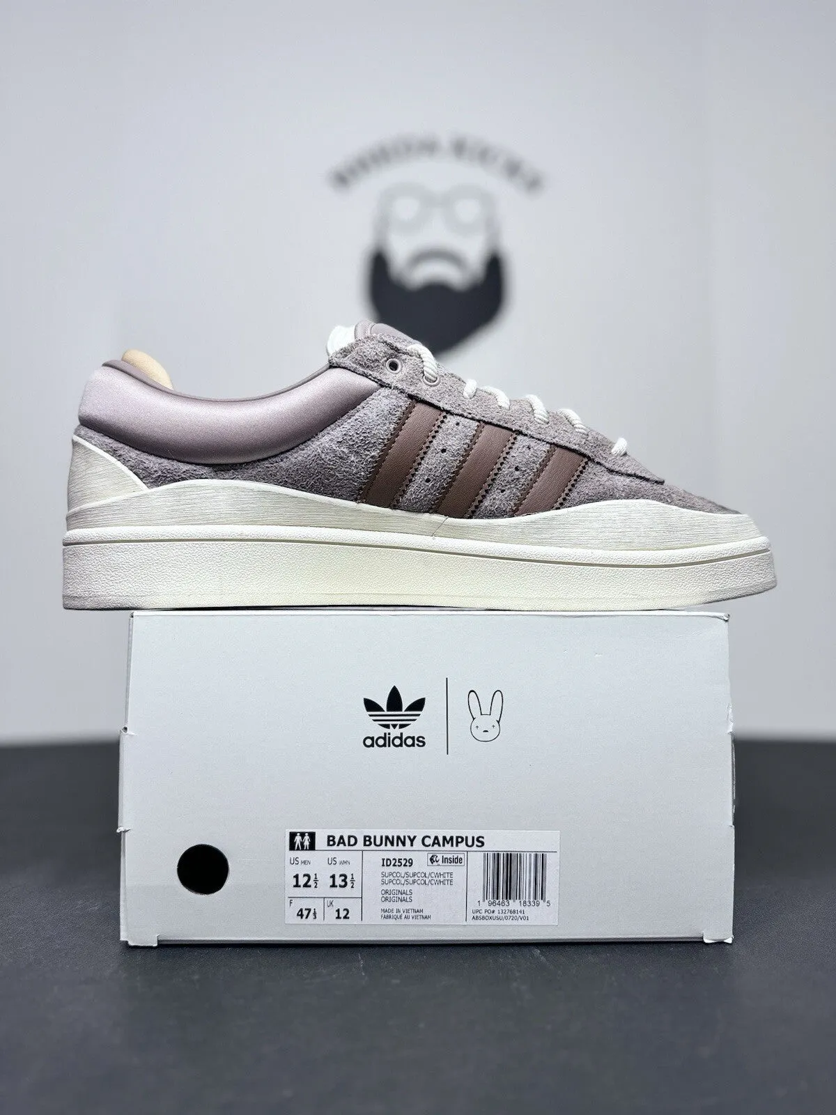 Bad Bunny Adidas Campus Light Sand Beige Brown Cream White ID2529 Men Size 12.5 High Top Sneakers With Zipper