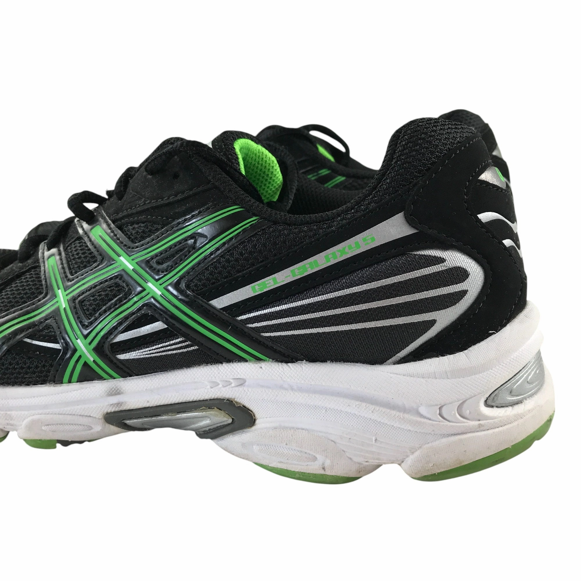 Asics trainers shoe size UK 10.5 black white soles and green detailing Best Asics Stability Shoes