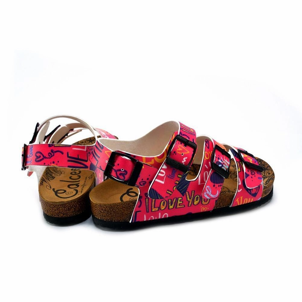 Pink, Yellow Color Hearts Pattern and Love Written Patterned Clogs - CAL1907 Pumps High Heels