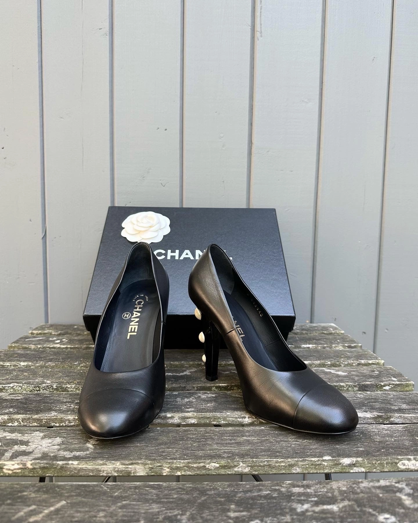 Ball Of Foot Pain Heels CHANEL Pearl Embellished Lambskin Leather High Heel Pumps