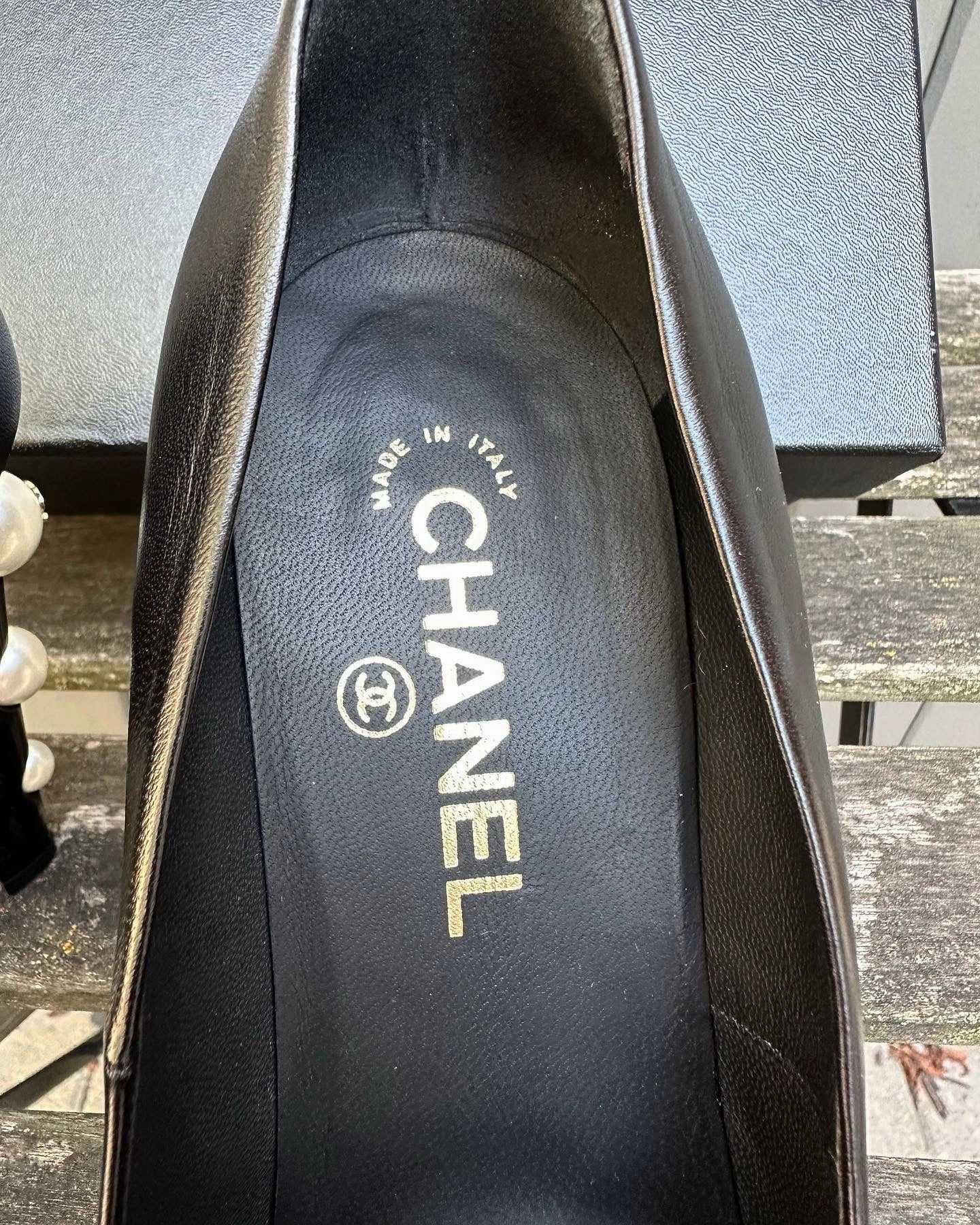 High Heel Sandals With Ankle Strap CHANEL Pearl Embellished Lambskin Leather High Heel Pumps