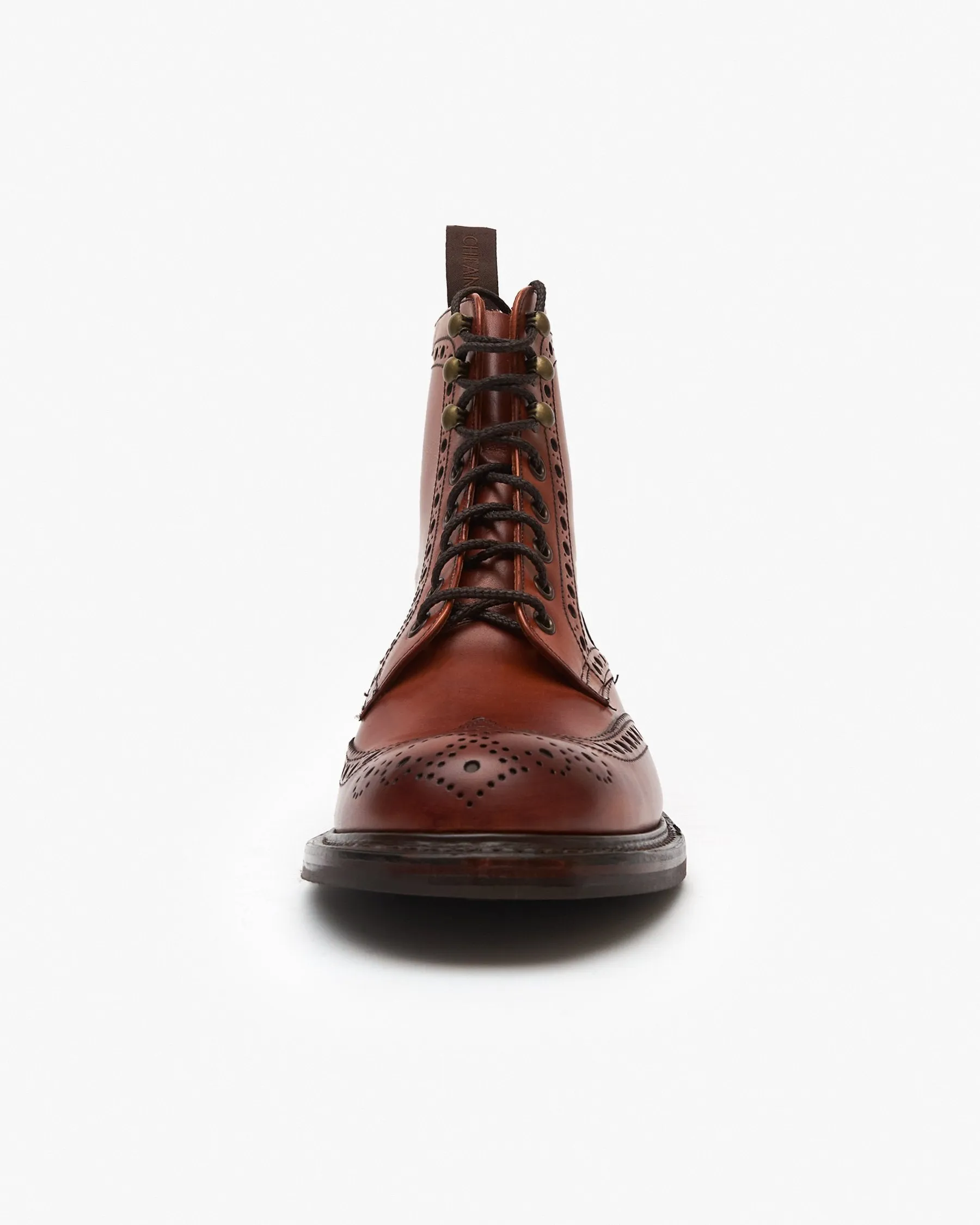 Cheaney Tweed R Wingcap Brogue Boot - Dark Leaf Calf Leather / Dainite Rubber Sole Italian Hiking Boots
