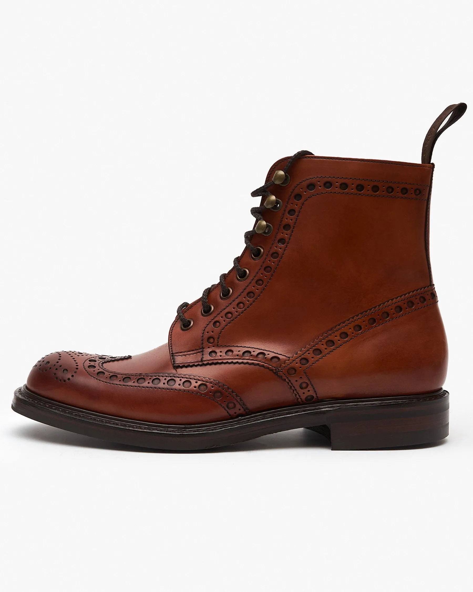 Cheaney Tweed R Wingcap Brogue Boot - Dark Leaf Calf Leather / Dainite Rubber Sole Boots Sole
