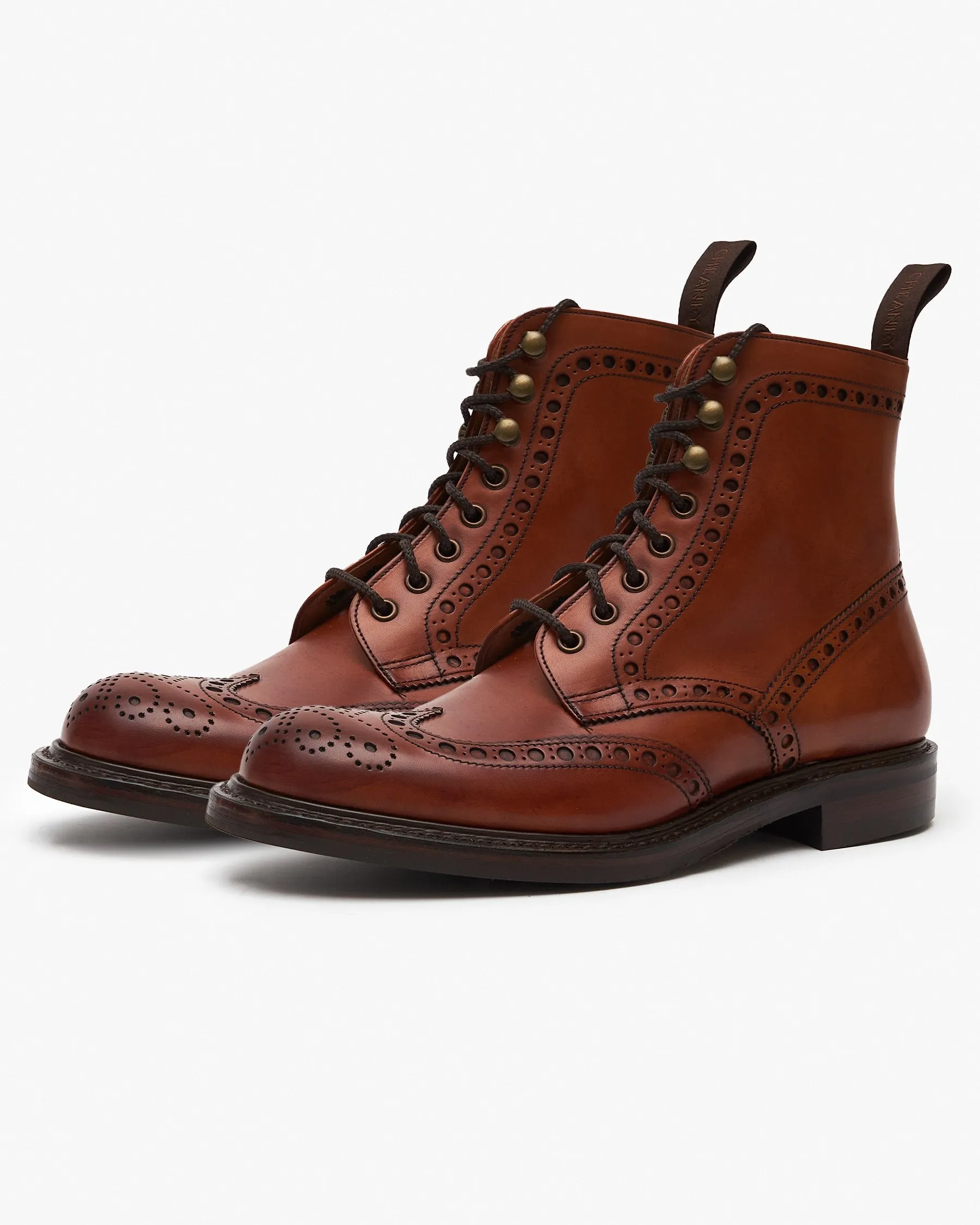 Cheaney Tweed R Wingcap Brogue Boot - Dark Leaf Calf Leather / Dainite Rubber Sole Paris Boots