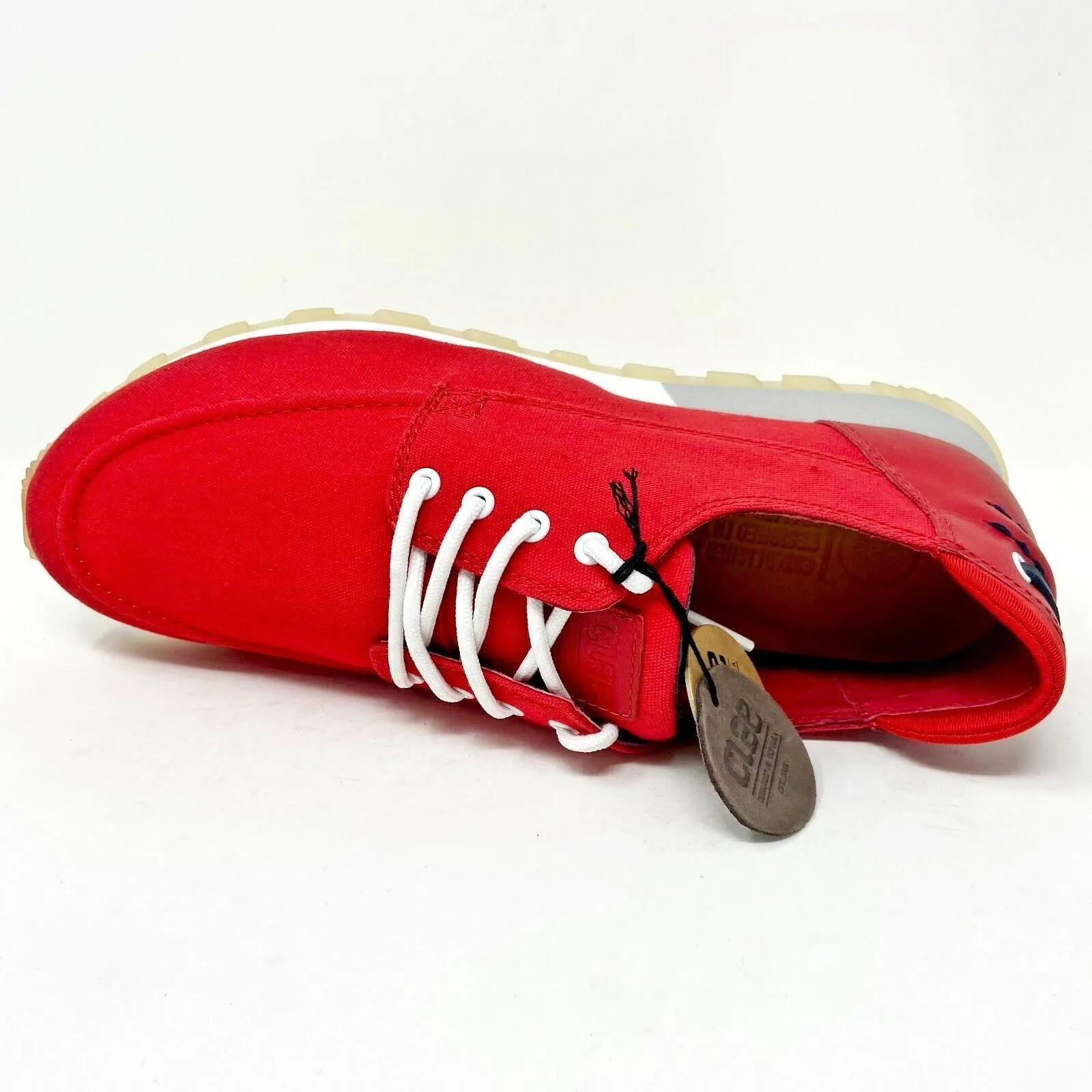 Casual Trendy Shoes Clae Desmond Ruby Canvas Red White Mens Premium Casual Shoes Sneakers