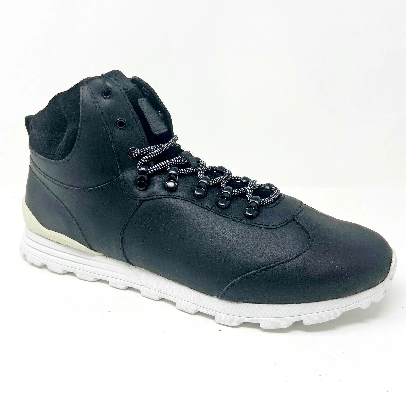 Clae Robinson Black Leather Mens Mid Top Premium Casual Shoes Sneakers Originals Nmd R1 V2 Casual Shoes