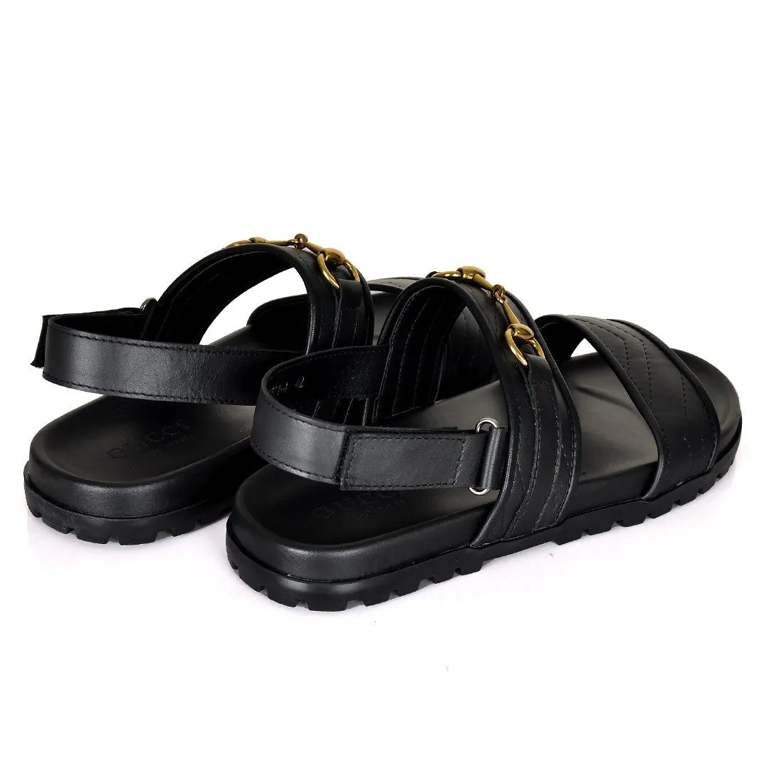 GC Horse Bit Gold Logo Sandals- Black Beaver Slippers