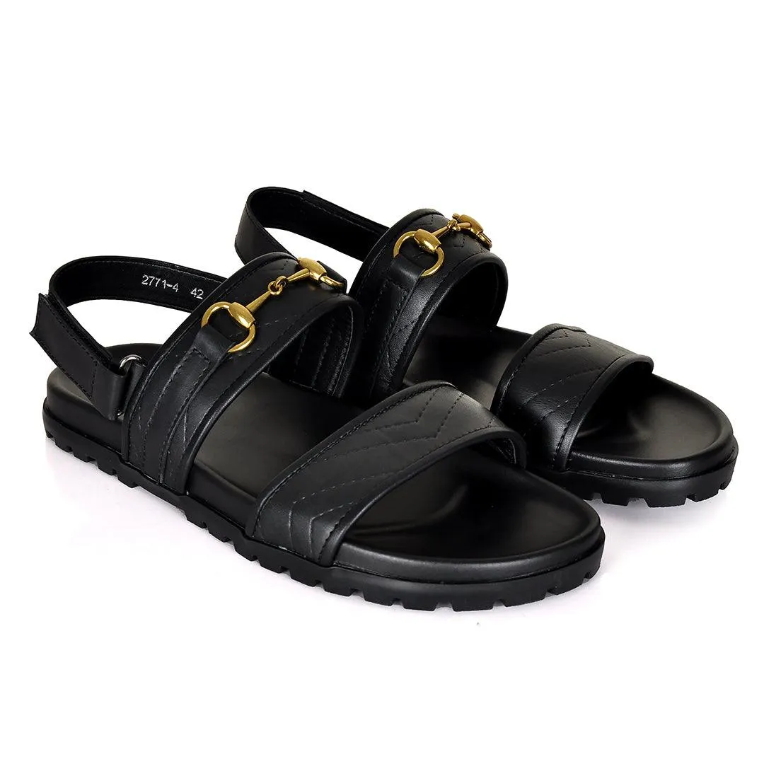 GC Horse Bit Gold Logo Sandals- Black Felt Clog Slippers
