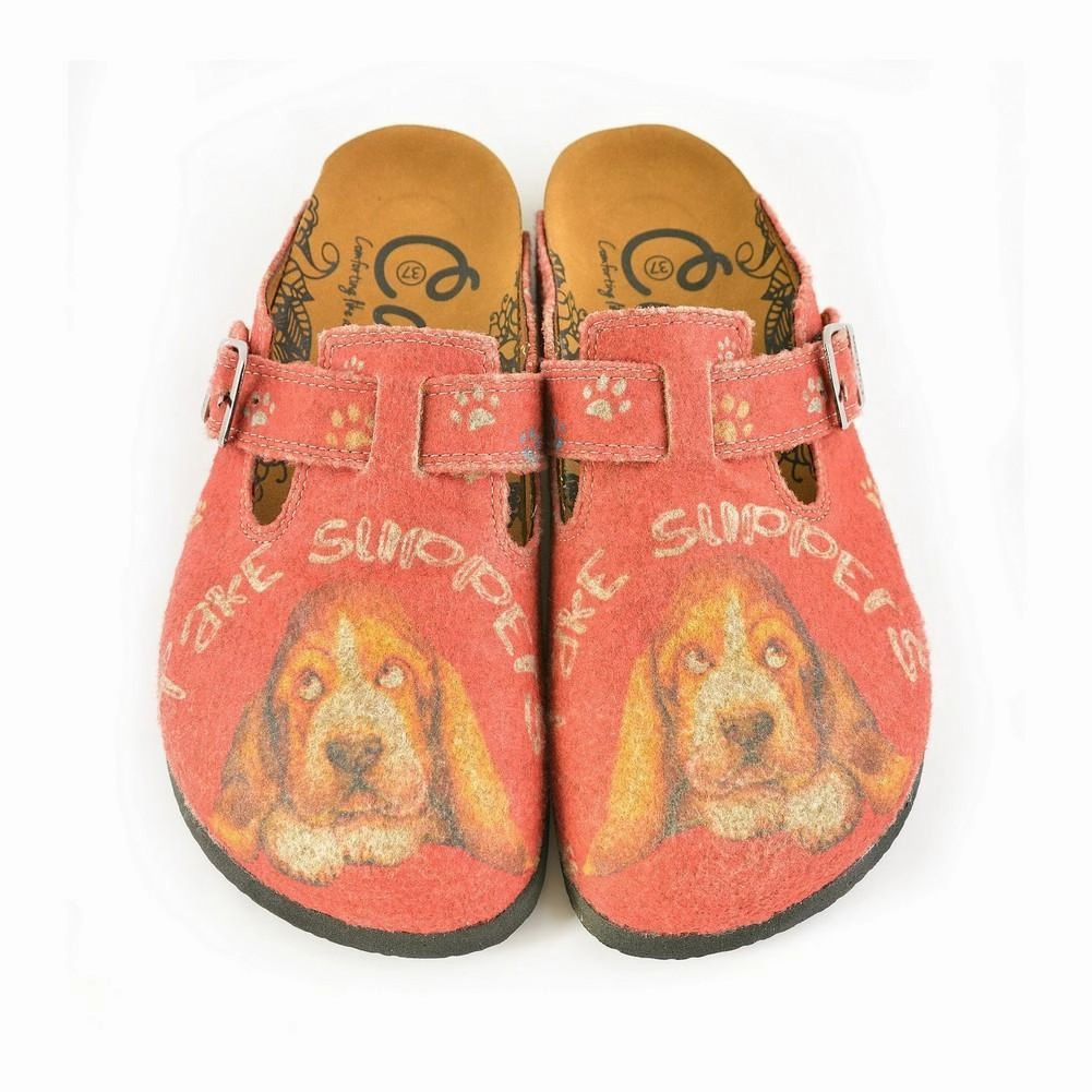 Colored Paw Patterned, Brown Dog and Take Supers Written Red Patterned Sandal - CAL1301 High Heels Bedroom