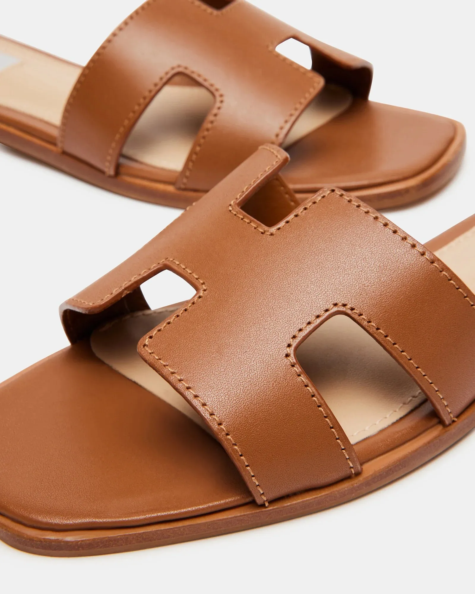 Women's Hadyn Leather Sandals - Cognac Hollow Out Flat Shoes