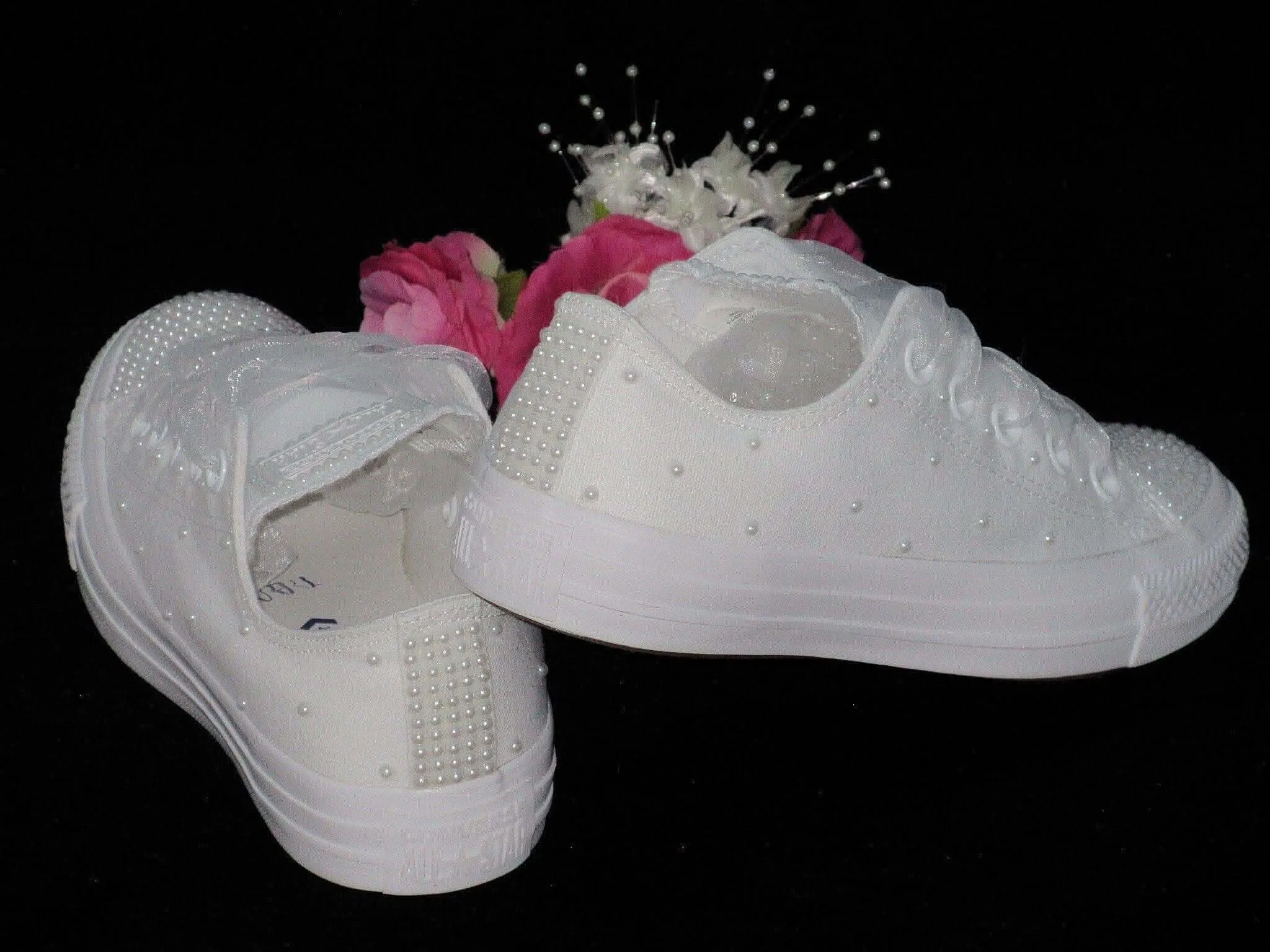 Nursing Sneakers Wedding Bridal Custom White Pearl Converse- Wedding Sneakers- Bride Converse- Bling Sneakers