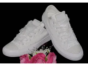 Bensimon Sneakers Wedding Bridal Custom White Pearl Converse- Wedding Sneakers- Bride Converse- Bling Sneakers