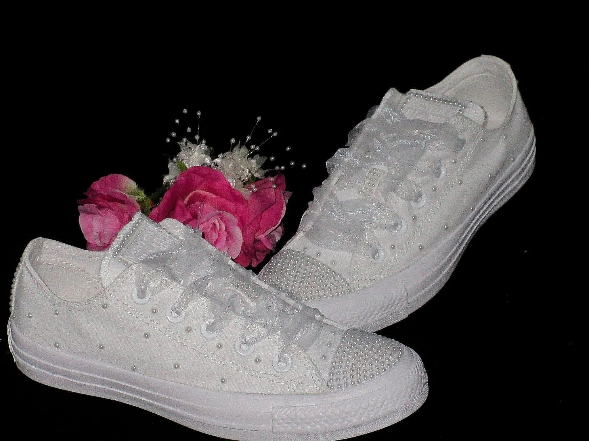 Wedding Bridal Custom White Pearl Converse- Wedding Sneakers- Bride Converse- Bling Sneakers Stella Mccartney Sneakers